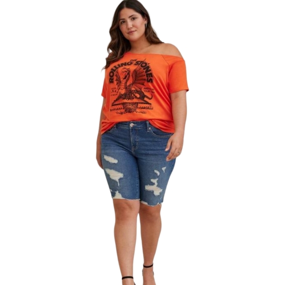 NWT Torrid Orange Rolling Stones Off-Shoulder Tee Sizes (2X,3X,4X) - Picture 2 of 4